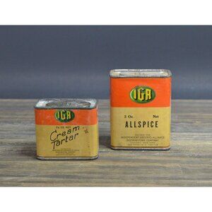 Vintage IGA Tin Can Cream Tartar Allspice Ground Spice Container Metal Kitchen